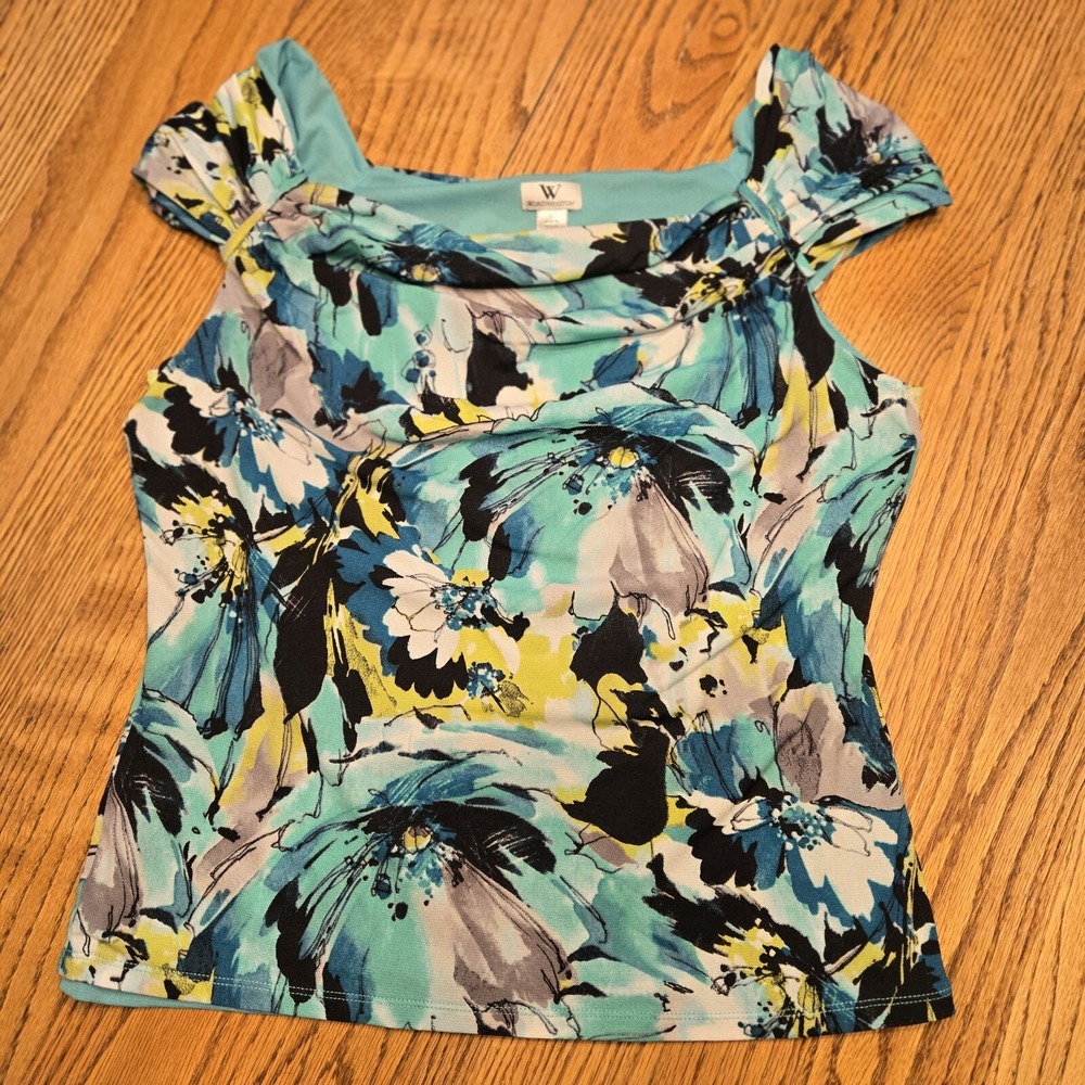 Worthington Women's Gorgeous Teal/Gray/Lime Sleeveless Scoop Neck Layered Top LG